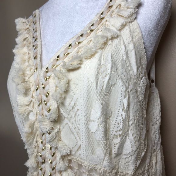 PZEOB Boho Cream Lace Midi Festival Summer Dress Vtg 70s Ins Womens Size NO TAG - Picture 11 of 16